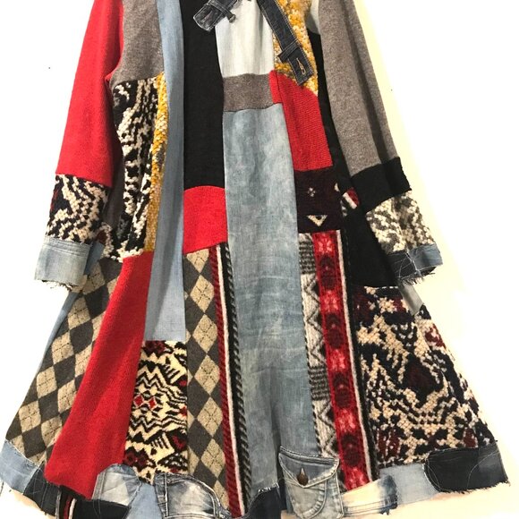 wool tunic/sweater women's size M patchwork midi boho art to wear chunky Retro - Picture 4 of 13